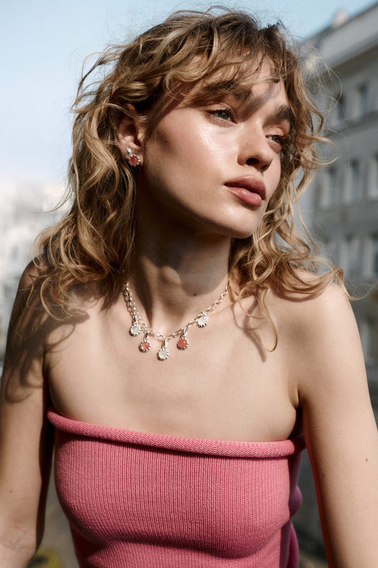 Zawieszka Flora Silver z Kamieniem Pink