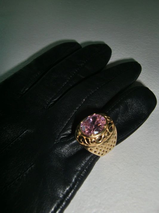 Sygnet Panier Gold Zirconia Pink