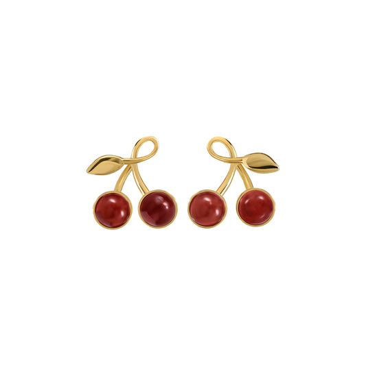 Kolczyki Cherry Medium Gold z Kamieniami Red