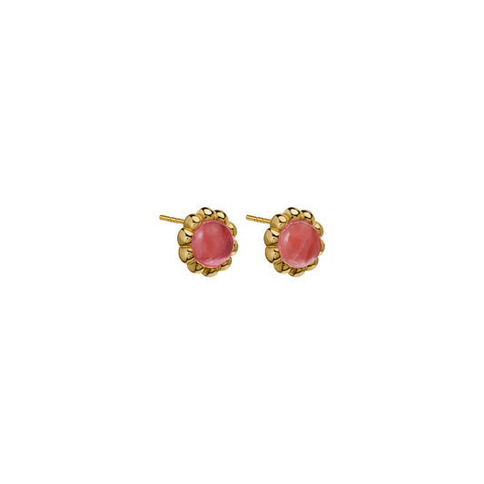 Kolczyki Flora Medium Gold z Kamieniem Pink