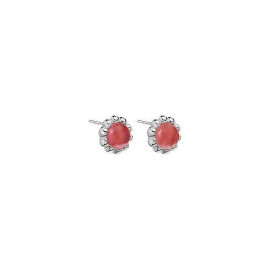 Kolczyki Flora Medium Silver z Kamieniem Pink