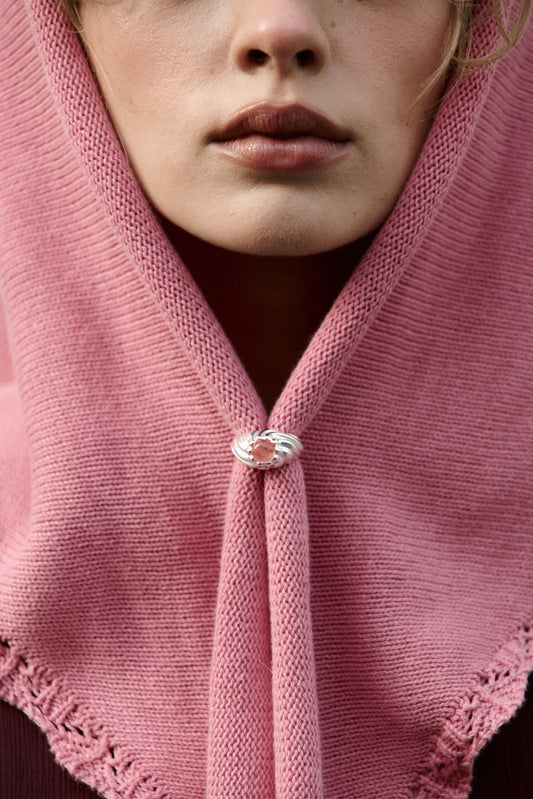 Sygnet Flora Silver z Kamieniem Pink