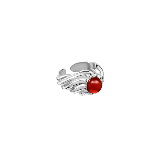 Sygnet Flora Silver z Kamieniem Red