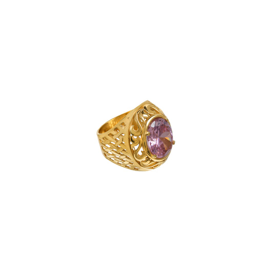 Sygnet Panier Gold Zirconia Pink