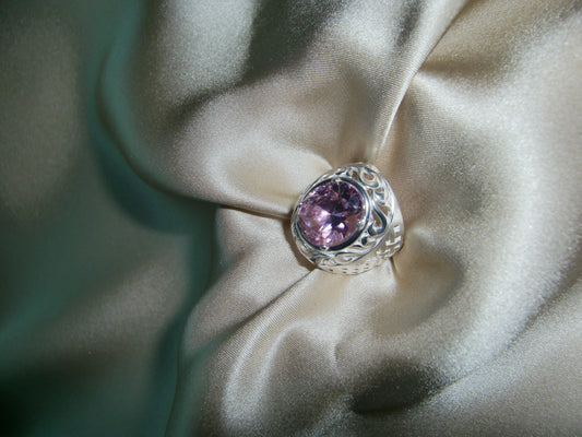 Sygnet Panier Silver Zirconia Pink