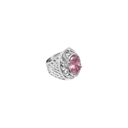 Sygnet Panier Silver Zirconia Pink
