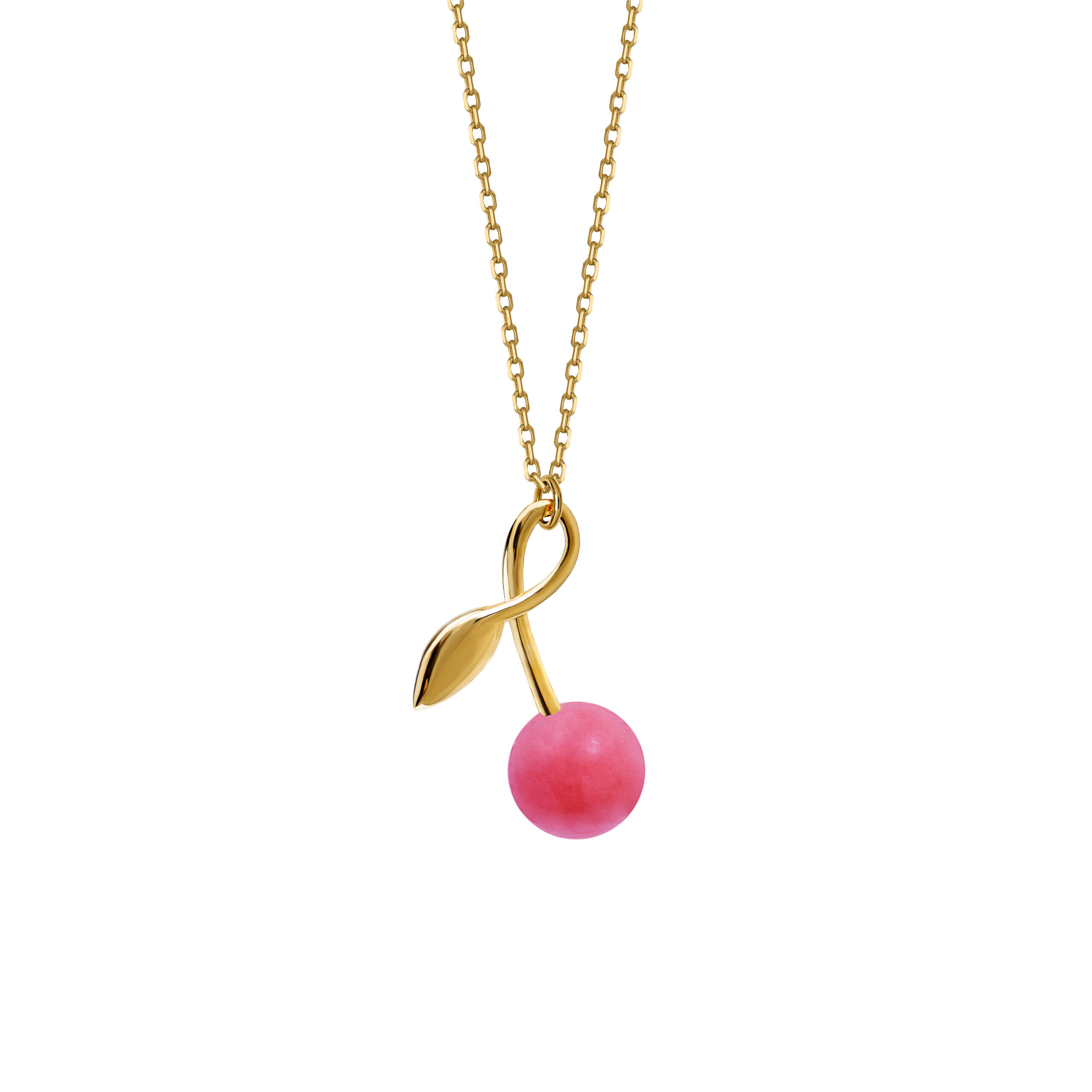 Naszyjnik Cherry Medium Gold z Kamieniem Pink