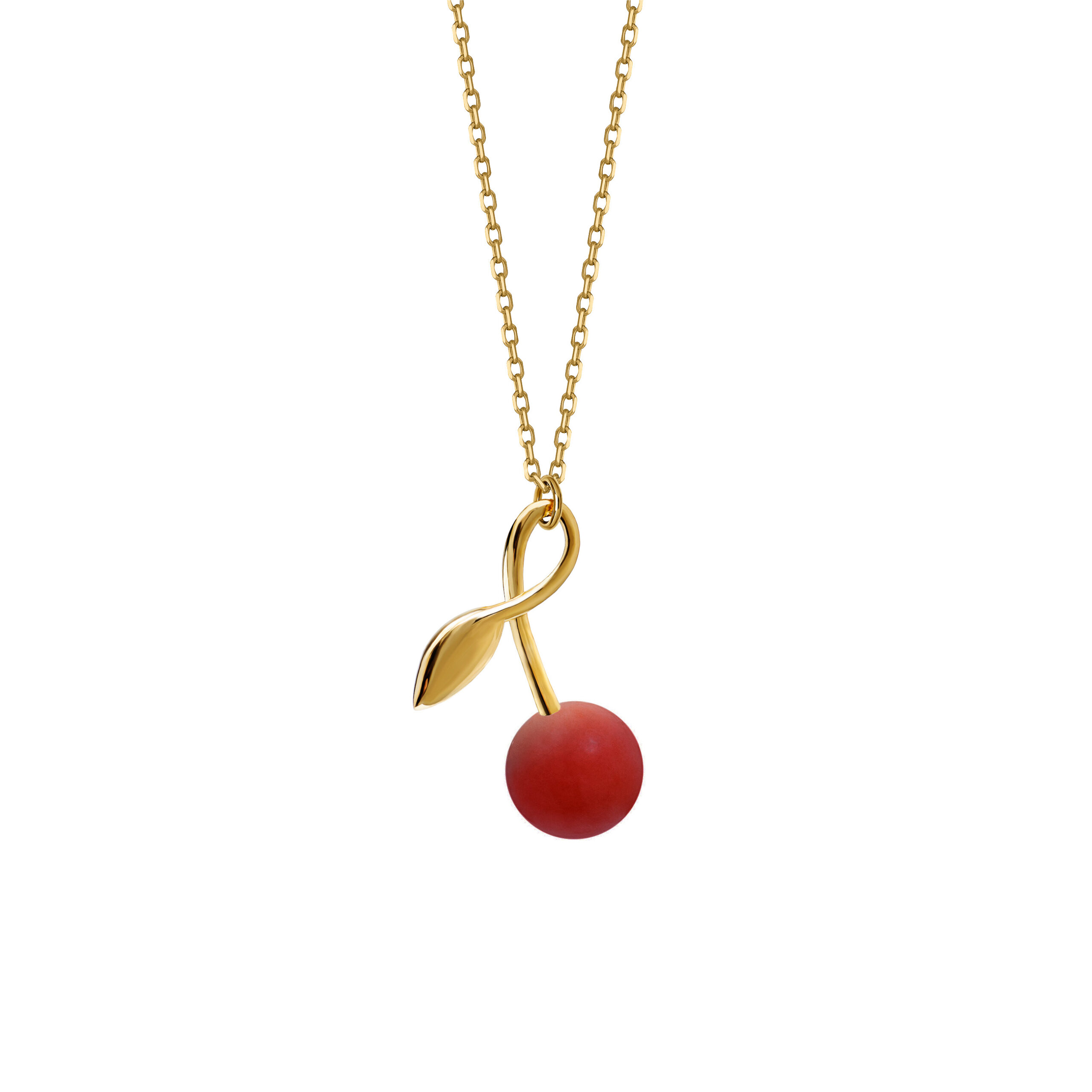 Naszyjnik Cherry Medium Gold z Kamieniem Red