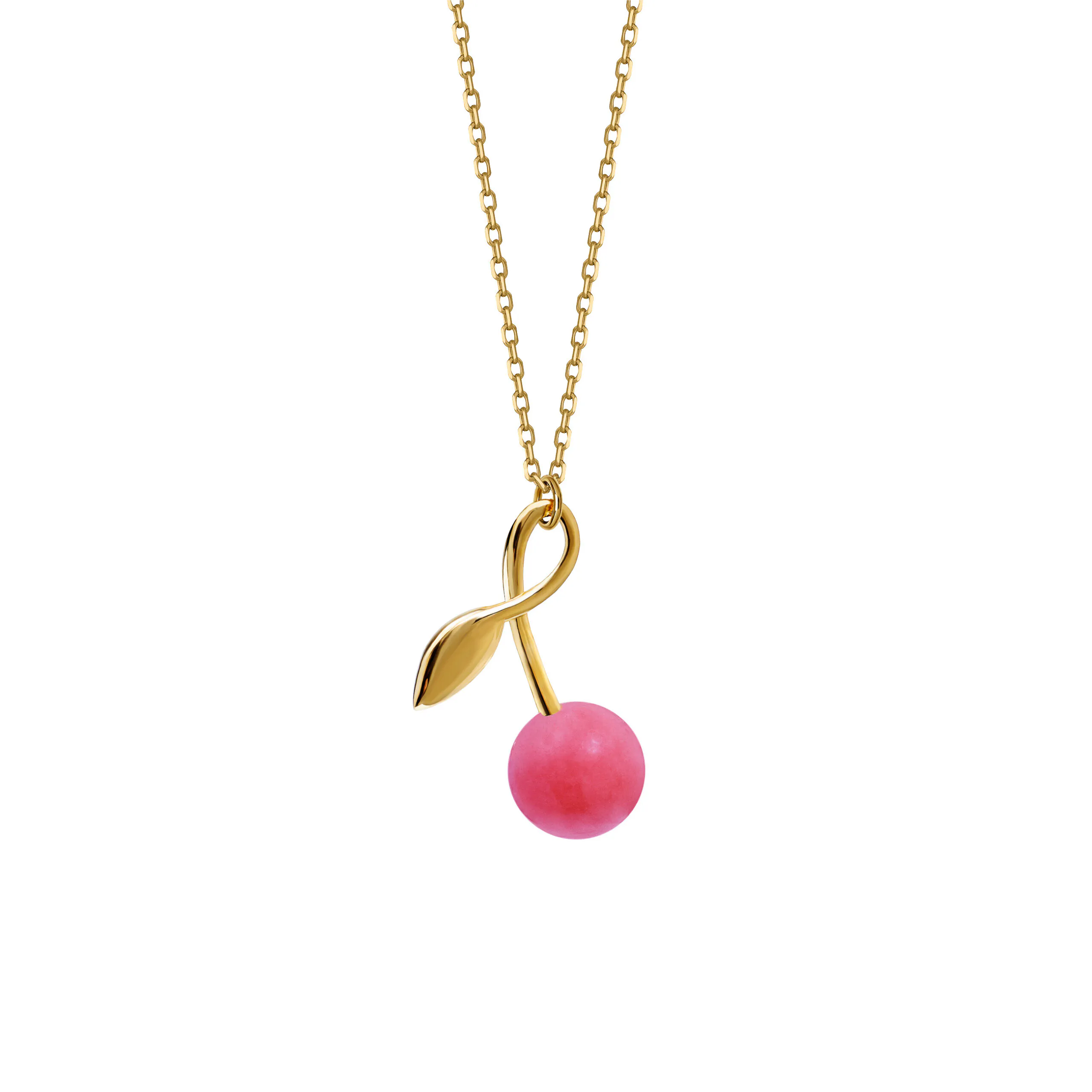 Naszyjnik Cherry Medium Gold z Kamieniem Pink