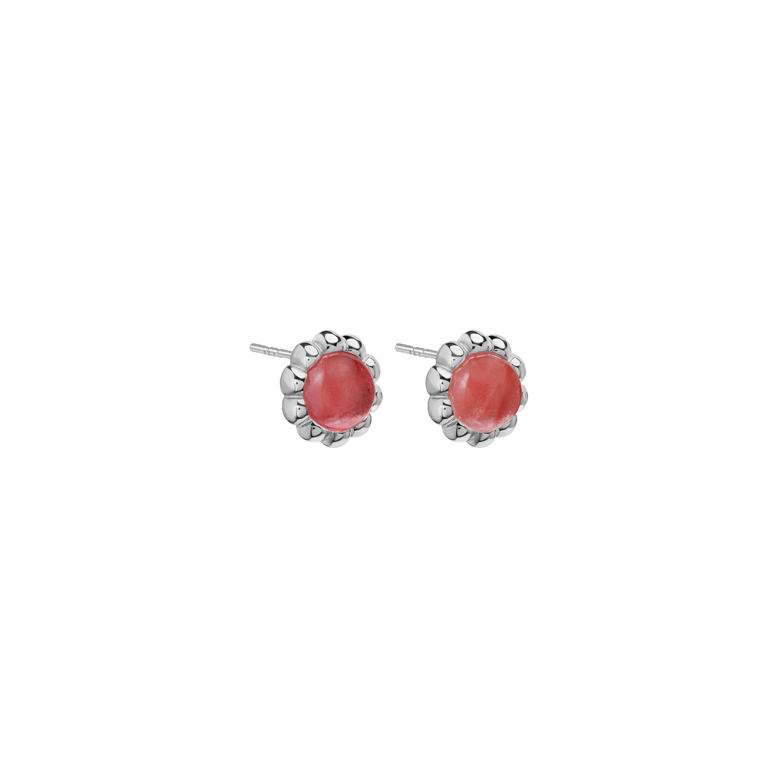 Kolczyki Flora Medium Silver z Kamieniem Pink