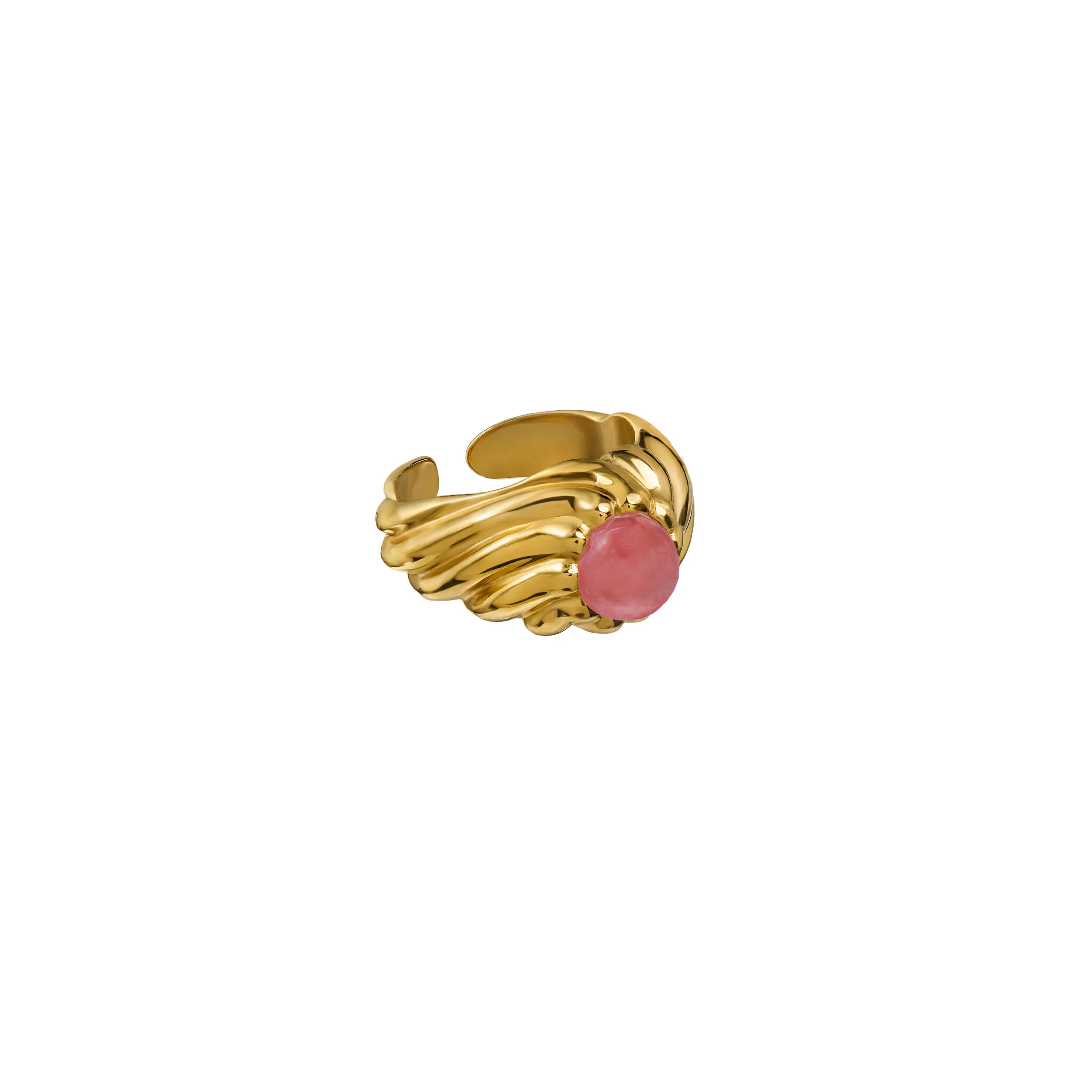 Sygnet Flora Gold z Kamieniem Pink