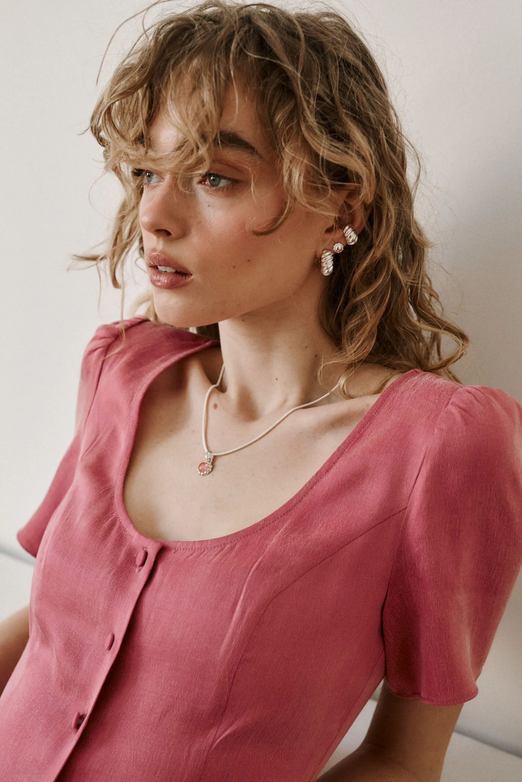 Zawieszka Flora Silver z Kamieniem Pink
